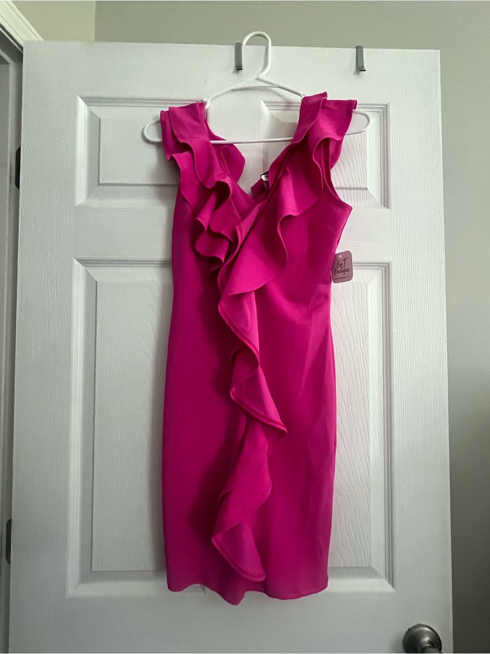 Women's Fuchsia Ruffle V-Neck Dress